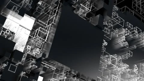 3d render complex abstract background. Technology concept. Detailed cube for  Stock Illustration