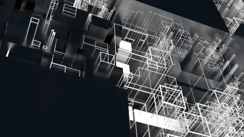 3d render complex abstract background. Technology concept. Detailed cube for  イラスト素材