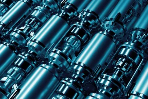 3d render complex machine piece background. Technology concept illustration w Stock Illustration