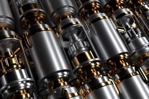 3d render complex machine piece background. Technology concept illustration w Stock Illustration