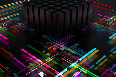 3d render complex technology illustration. Perfect for computer, blockchain o Stock Illustration