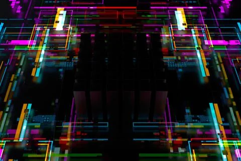 3d render complex technology illustration. Perfect for computer, blockchain o Stock Illustration