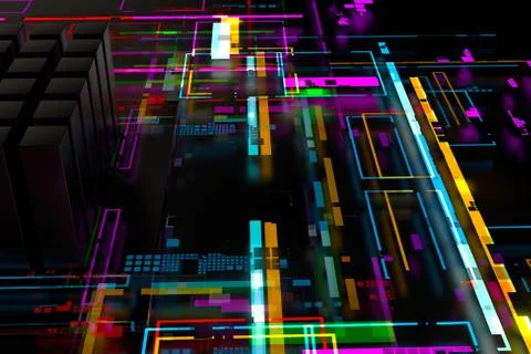 3d render complex technology illustration. Perfect for computer, blockchain o Stock Illustration