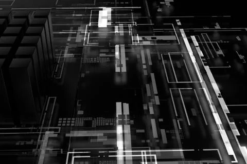 3d render complex technology illustration. Perfect for computer, blockchain o Stock Illustration