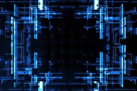 3d render complex technology illustration. Perfect for computer, blockchain o Stock Illustration