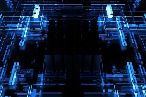 3d render complex technology illustration. Perfect for computer, blockchain o イラスト素材