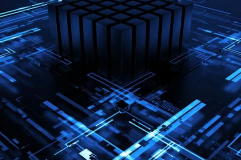 3d render complex technology illustration. Perfect for computer, blockchain o 스톡 일러스트