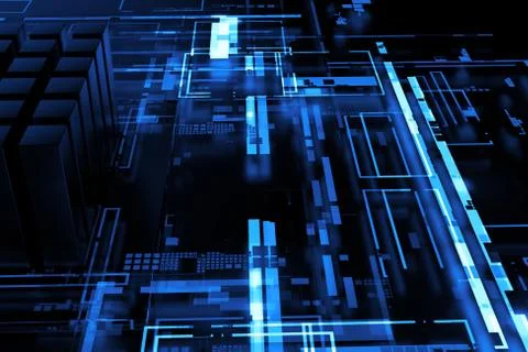 3d render complex technology illustration. Perfect for computer, blockchain o Stock Illustration