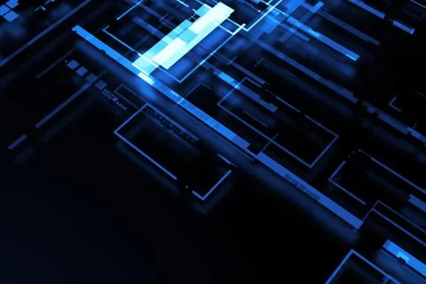 3d render complex technology illustration. Perfect for computer, blockchain o Stock Illustration