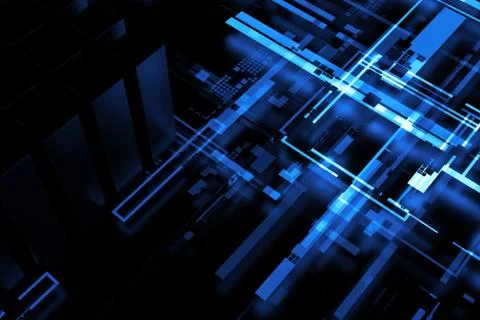 3d render complex technology illustration. Perfect for computer, blockchain o Stock Illustration
