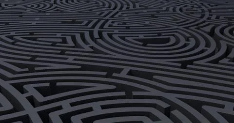 3d render of complicated black maze abstract white background Stock Illustration