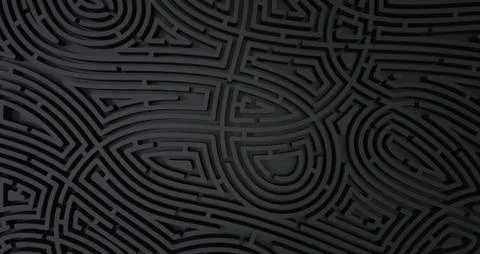 3d render of complicated black maze abstract white background Stock Illustration