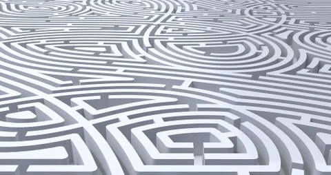 3d render of complicated white maze abstract white background Stock Illustration