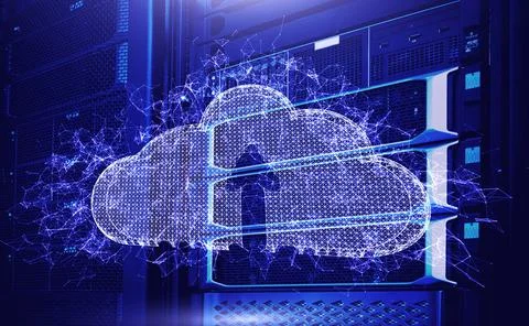 3D render Composite image of a luminous cloud and connecting lines against the 스톡 일러스트