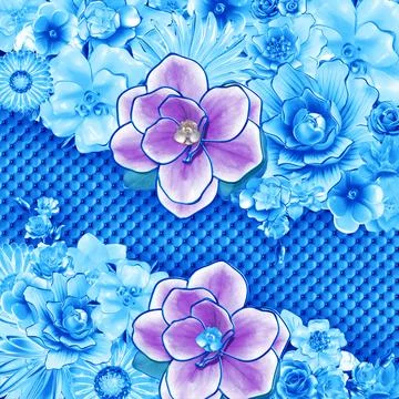 3d render, composition artistic flowers for modern texture of fresh aroma Illustrazione stock