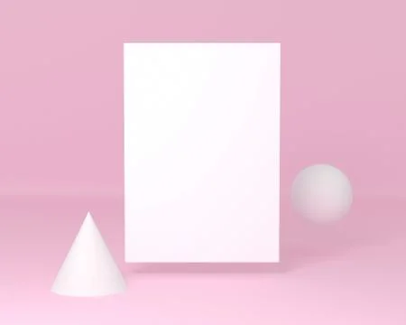 3d render composition with geometric elements, Paper A4 on pink colour pastel Stock Illustration