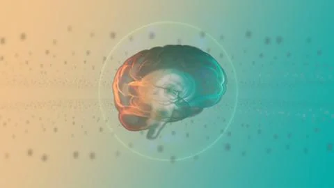 3d render computed medical tomography MRI scan of human brain over dotted light Illustrazione stock