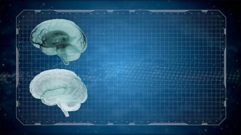 3d render computed medical tomography MRI scan of human brain over gridded dark Illustrazione stock