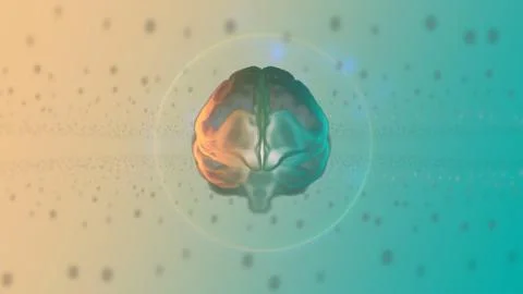3d render computed medical tomography MRI scan of human brain over dotted light Illustrazione stock