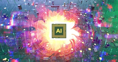 3D render of a computer chip with artificial intelligence symbol. Stock Footage 337190786