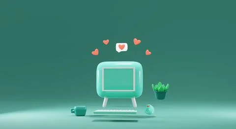 3D render. Computer communication from home. 3D illustration イラスト素材