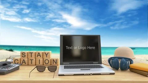 3D render computer laptop for use in staycation and travel entertainment ac.. イラスト素材