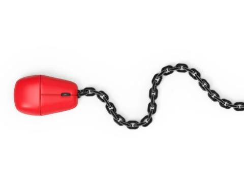 3d render of a computer mouse on a chain 스톡 일러스트