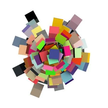 3d render concentric cubes in multiple colors on white on white background Stock Photos