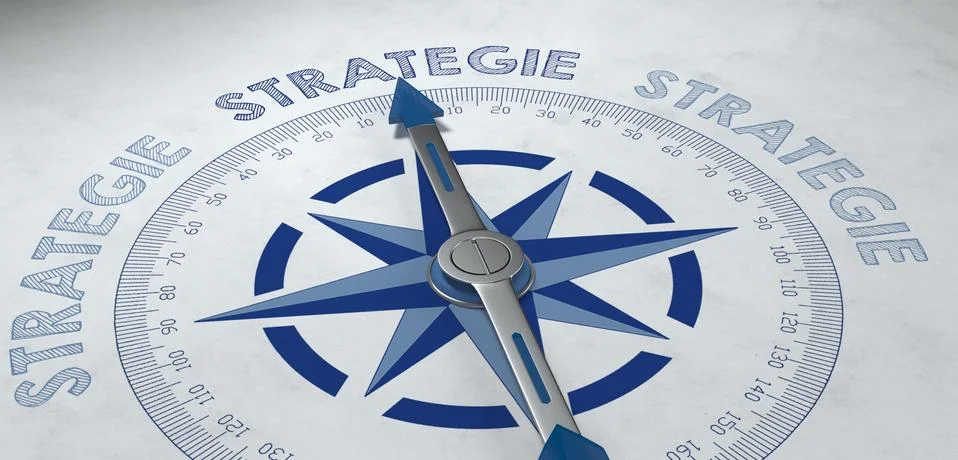 3d render concept about strategy. German compass Illustrazione stock