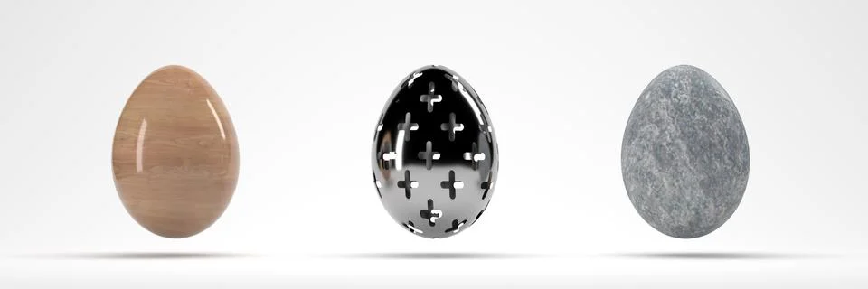 3d render, the concept of colored eggs from different materials Stock Illustration