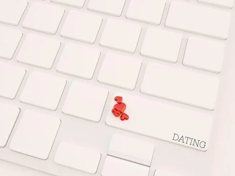 3d render concept, dating key on keyboard with heart Stock Illustration