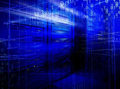 3D render concept of information technology, binary matrix code on the Stockillustratie