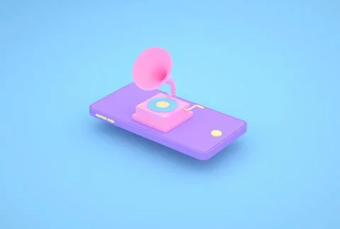 3d render. Concept. Smartphone as a music player Stock Photos