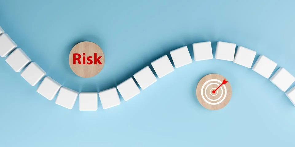 3d render conceptual of a wavy pathway with blocks symbolizing business ris.. Illustrazione stock