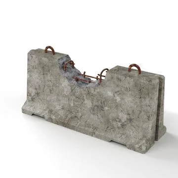 3D render of a concrete stone wall barricade on the white background Illustrazione stock