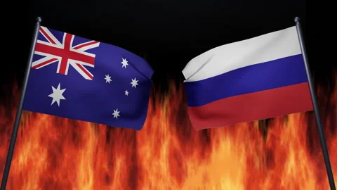 3D render of the confrontation between the countries of Russia and Australia Stock Footage 172367376