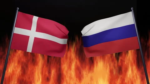 3D render of the confrontation between the countries of Russia and Denmark Stock Footage 172367566