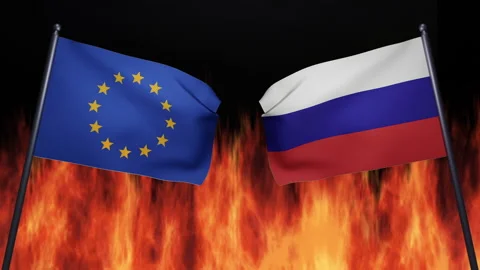 3D render of the confrontation between the countries of Russia and Europa Stock Footage 172367798