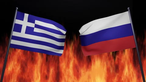 3D render of the confrontation between the countries of Russia and Greece Stock Footage 172367817