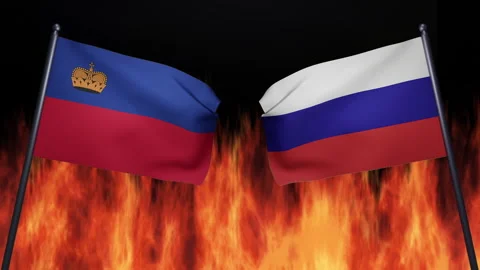 3D render of confrontation between the countries of Russia and Liechtenstein Stock Footage 172368469