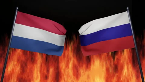 3D render of confrontation between the countries of Russia and the Netherlands Stock Footage 172368624
