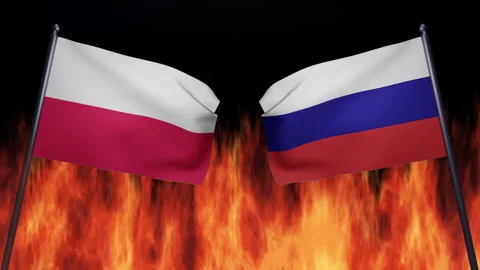3D render of confrontation between the countries of Russia and Poland Stock Footage 172368626