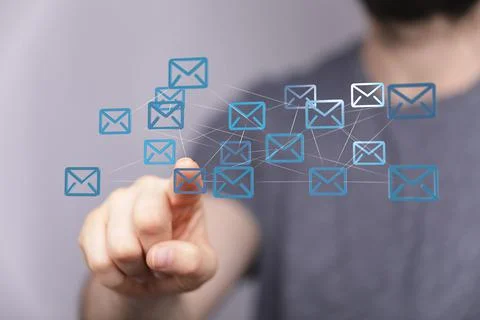 3D render of connected express envelopes near a hand イラスト素材
