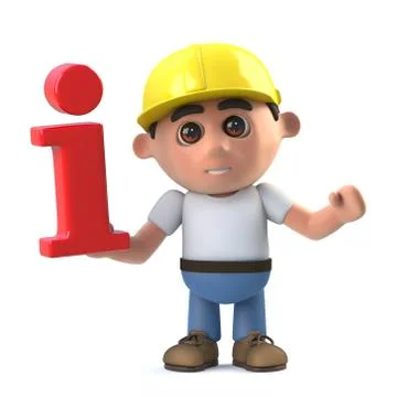 3d render of a construction worker holding an information symbol Stockillustratie