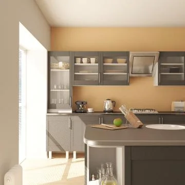 3D render of a contemporary kitchen interior Stock Illustration