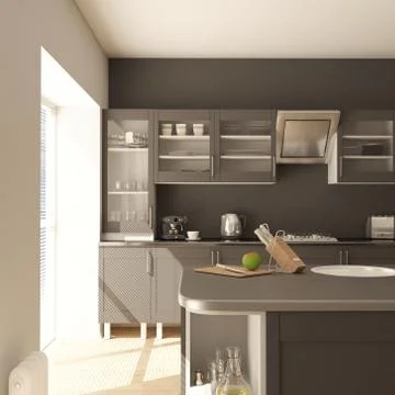3D render of a contemporary kitchen interior Stock Illustration