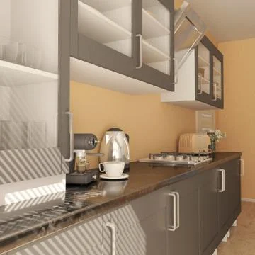 3D render of a contemporary kitchen interior Stock Illustration