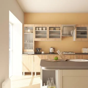 3D render of a contemporary kitchen interior Stock Illustration
