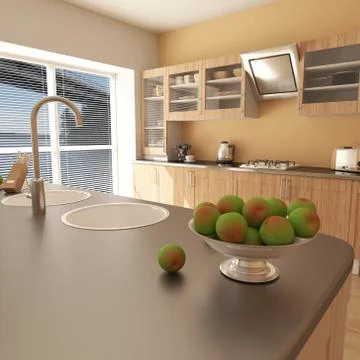 3D render of a contemporary kitchen interior Stock Illustration