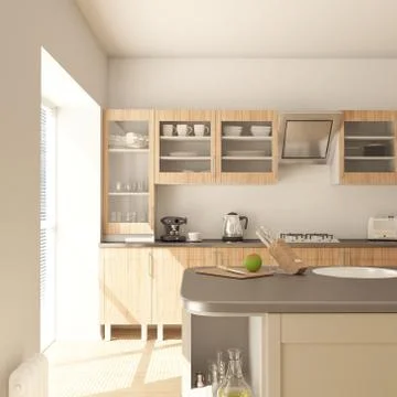 3D render of a contemporary kitchen interior Illustrazione stock